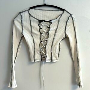 White and Black Lace/Tie up Long Sleeve. Size S